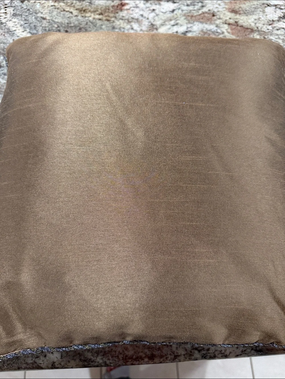 Decorative Velvet Throw Pillow with Gold Embroidered Scrolls - Gray